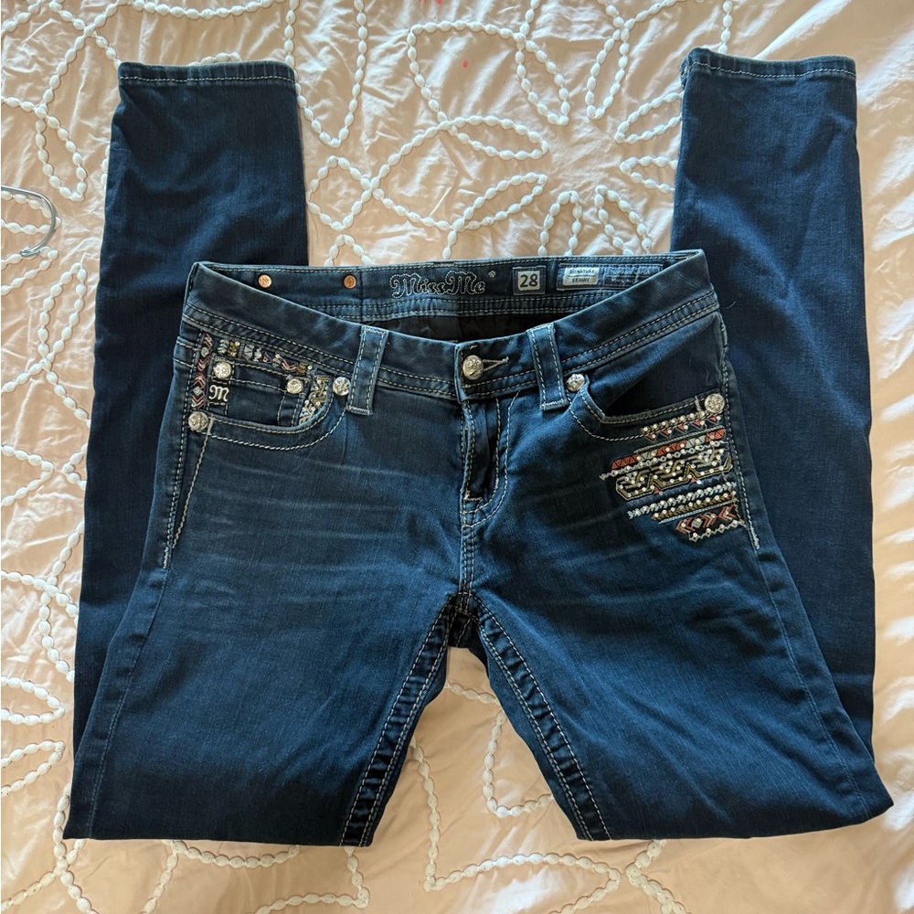 Miss Me Blue Skinny Jeans with Embellished Details